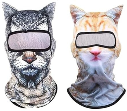 Sommer-Sturmhaube, Motorrad-Sturmhaube, lustige Katze, Sonnenschutz mit Kapuze in Katzenform, für Musikfestivals, Raves, Skifahren, Halloween und Outdoor-Aktivitäten, 2 Stück., One size
