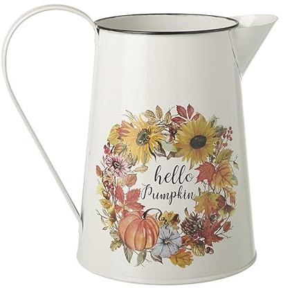 Heaven Sends Jarra de calabaza con diseño de girasol y calabaza, diseño de flores de otoño, jarra decorativa de metal rústico para el hogar de temporada