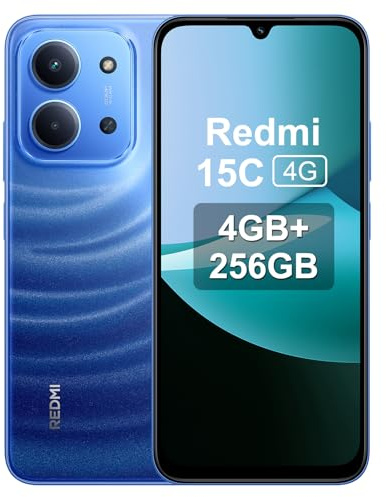 XIAOMI Redmi 15C - Smartphone de 4 + 256 GB, luz de luna azul, pantalla de 6,9 120 Hz, MediaTek Helio G81-Ultra, cámara de 50 MP, 6000 mAh, no incluye cargador