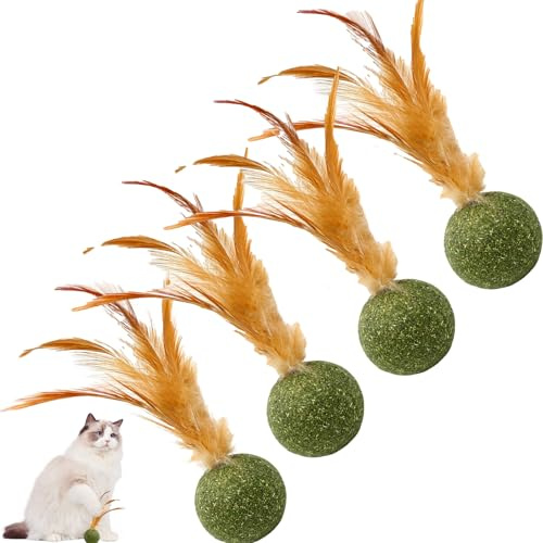 Boule De Plumes D'herb À Chat Pour Chaton, Jouet Interactif Pour Chat Avec Plume, 4pack A Chats Séchée,stimule L'instinct De Chasse,10cm À Mâcher Pour Chaton En Toute Sécurité Et En Bonne Santé