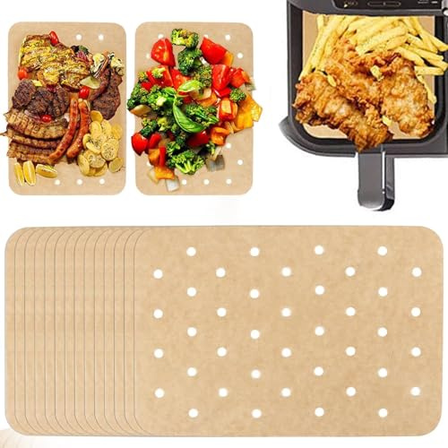 Air Fryer Liners, 200 Sheets Disposable Baking Parchment Paper, 20.5 x 14cm Rectangle Non-Bleached Baking Paper, Perforated Non-Stick Parchment Paper for Baking, Cooking, Grilling, Frying and Steaming