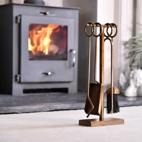 Middleton Hammered Antique Brass Fireplace Accessories Companion Set - Fireside Tools with Poker, Tongs, Brush - Elegant and Functional Fireside Companion Set for Home Decor