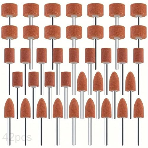 Juego De 42 Muelas Abrasivas Puntas Montadas Piedra, Vástago 1/8 Pulgadas 3mm, Cabezal Pulido Rueda De Amolar Para Herramienta Rotativa Dremel, Lijado Desbarbado Metal Madera 3 Formas (42 Piezas)