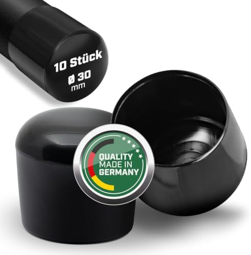 plasticmetall® Schutzkappen 30 mm aus PVC [10 STK] I Stuhlbeinkappen Rund - Idealer Schutz für Stuhlfüße, Tischbeine, Gardinenstange & Mehr I Formstabile Rohr-Endkappen, Abdeckkappen, Gleiter