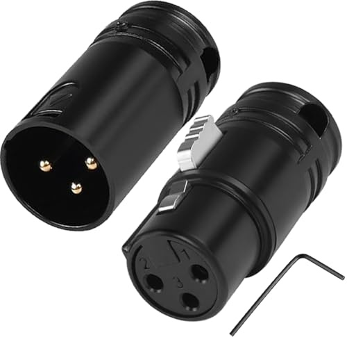 HAAMNING7 XLR mikrofon, lödadapter, guldpläterad, justerbar höger vinkel, 90 graders 3-polig XLR hane och hona lödljudkontakt för gör-det-själv XLR-kabel, med spännare (2-pack)