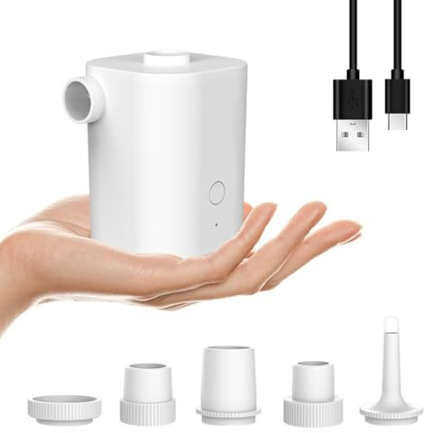 BlissfulAbode Tragbare Elektrische Luftpumpe 300L/Min 3000Pa mit 5 Düsen USB Wiederaufladbar Mini Inflator für Luftmatratzen Pool Schwimmer Boote Camping Outdoor