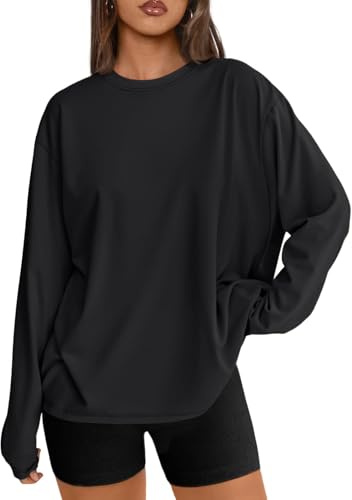 LILLUSORY Oversized T Shirts for Women UK Long Sleeve Thermal Tops Basic Gym Tshirts Fashion Plus Size Capsule Wardrobe Clothing