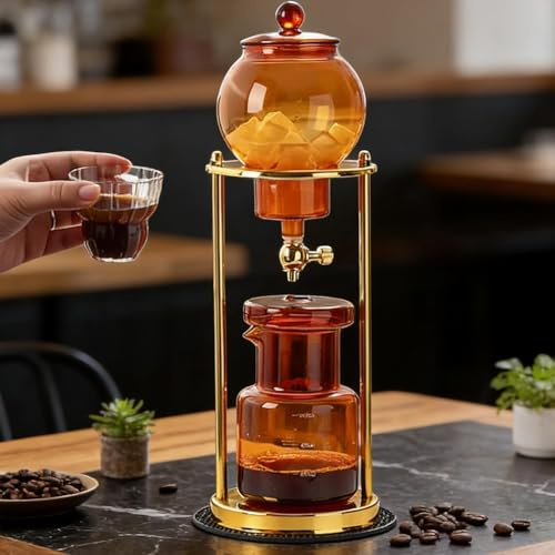 Cafetera de goteo en frío, torre de goteo para café frío, flujo de agua ajustable, estructura de acero inoxidable, jarra de vidrio borosilicato, para el hogar, la oficina, el bar o el restaurante.