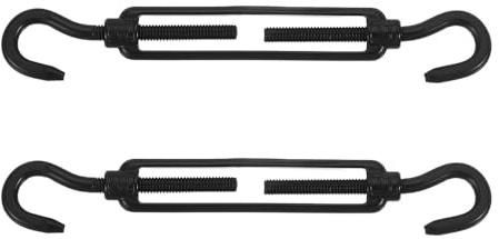 2Pcs Black Stainless Steel Turnbuckles Hook, M4 Premium Double Hook Threaded Body for Hang Hammocks Stabilize Fences Shade Sail
