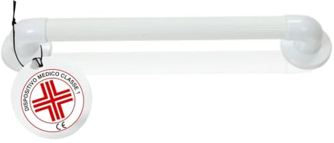 REMEDIA ONE Maniglia Doccia Anziani da Parete in PVC, Bianca, 45 cm | Maniglione Bagno Disabili, PVC Rigato Antiscivolo, Maniglia per Doccia e WC di Sicurezza, Installazione a Parete