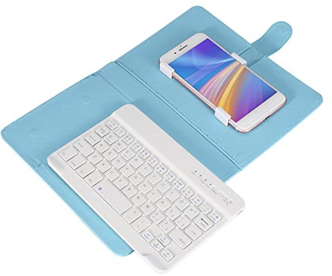 Naroote Funda con Tapa Compacta Inalámbrica Universal con Teclado Bluetooth para 6,8 Funda Tipo Libro con Soporte para Teclado Bluetooth de Teléfono (Blue) (Blue)
