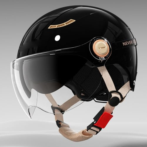 Casco Jet Da Moto, Elegante Casco Da Moto A Mezza Calotta Per Uomo E Donna, Omologato ECE 22.06, Casco Per Scooter E Ciclomotori Con Visiera Parasole. L,55-62cm
