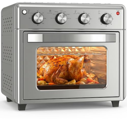 HOMCOM Horno Eléctrico Multifunción de Sobremesa 43x39x39 cm Plata | Mini Horno Tostador, 30L, 1600W, Freidora de Aire, 7 Modos de Calor, Temporizador y Temperatura Regulable