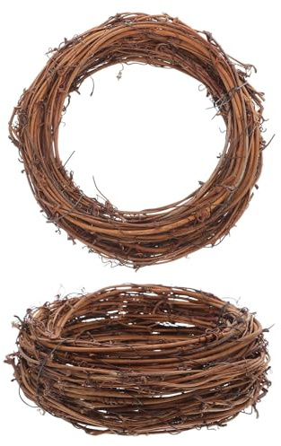 NUOBESTY 2 Pièces Couronne de Vigne Naturelle, Couronne Décorative en Rotin Ronde, Soi-même, Maintient Sa Forme, Style Rustique, pour Noël, Fêtes et Décoration de Porte D'entrée