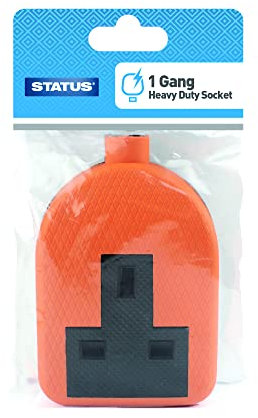 STATUS Rubber Socket Block | Orange 1 Gang 2 Way Double Socket | 13A Heavy Duty | Re-Wireable | S1G13AORSB6