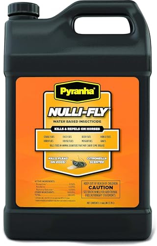 PYRANHA Nulli-Fly Horse Fly Spray – Water-Based Formula for Sensitive Skin, Kills and Repels Flies, Gnats, Lice, Ticks, Ready to Use, Citronella Scent