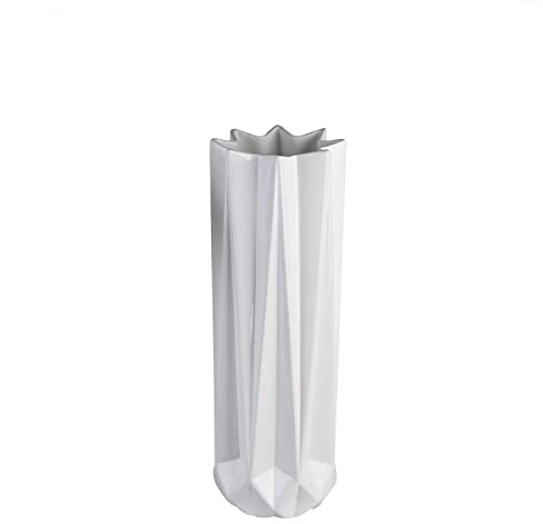 Casablanca Vase Zelko Porzellan weiß glasiert mit gezackter graphischer Struktur H= 40 cm Ø 14 cm 56195