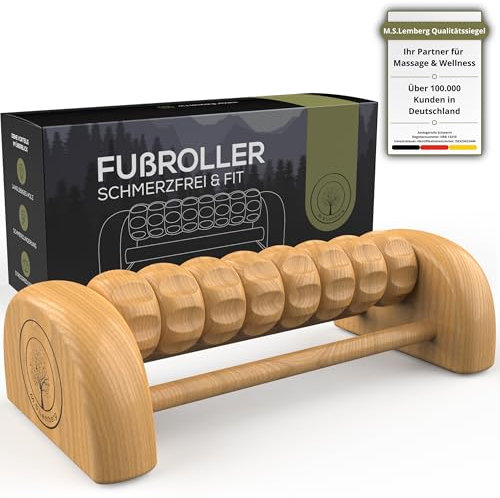 M.S.Lemberg® Fußmassageroller aus Holz - Entspannung Geschenk - Massage für Füße, Fersensporn, Plantarfasziitis & Fußreflexzonen - Utensilien Fußmassage Faszienrolle Fußroller Massagegerät