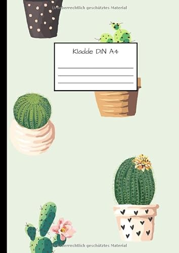 Kladde DIN A4: Notizbuch DIN A4 - Kladde kariert 5 mm - 110 Seiten - Notizheft, Tagebuch, Schreibbuch - Grünes Kaktus- und Lantesmuster