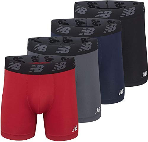 New Balance Men's Big & Tall Performance 5 No Fly Boxer Brief (4-Pack), Pigment/Team Red/Lead/Black, 3XL (48-50)