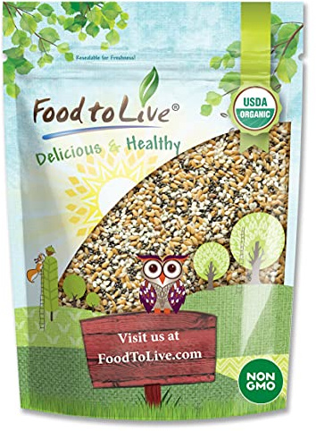 Food to Live Organic Omega-3 Seeds Mix with Flax, Chia and Sesame, 12 Ounces Non-GMO Whole Seeds, Raw, Kosher, Vegan. Rich in Omega 3 Fatty Acids and Dietary Fiber. Great for Salads and Oatmeal