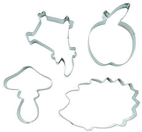 BekkiB 2514-4er Set Herbst - Ausstechformen Igel, Apfel, Pilz und Drachen - Ausstecher - Keksausstecher - Herbstdeko
