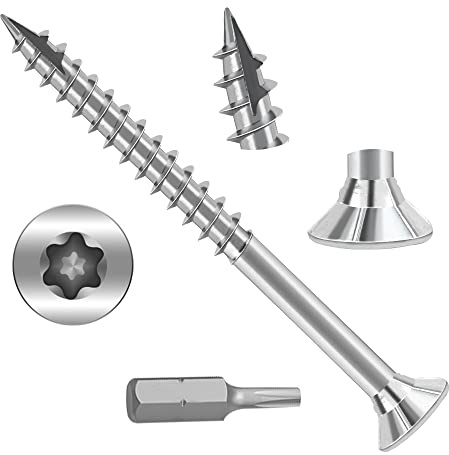JOUGU Wood Screws #14 × 2-3/4 inch Torx Star Drive Deck Screws Flat Head M6 × 70 Countersunk T30 Self Tapping Thread Cut 100pcs Carbon Steel Galvanized, (Small Box)