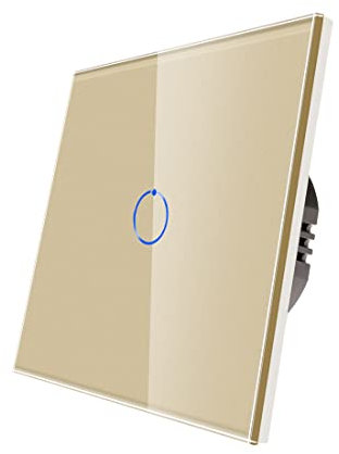 CNBINGO Interruptor regulador de intensidad para luces LED – Interruptor de luz táctil empotrado – Interruptor de intensidad simple en oro – Interruptor de pared con panel de cristal y LED de estado
