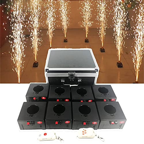 DOGC Accenditore per Fuochi D'Artificio A Freddo, Fuochi D'Artificio per Mini Fontane, 4/6/8 Pezzi Sistema Pirotecnico con Sparkler per Matrimoni, con Telecomando/Valigia,8pcs