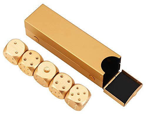 BuyWeek Spielwürfel, 5 Stück Golden Würfel Set aus Aluminiumlegierung, Tischspiel Pokerspiele Monopoly Würfel Set mit Aufbewahrungsbox(Rectangle Box-Gold)