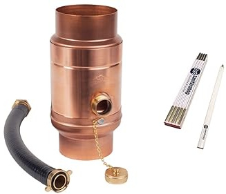 Sanitärshop Baustoffe & Sanitär: Kupfer Regenwassersammler mit Schlauchanschluss 100mm + Zollstock und Bleistift - 85% Wasserertrag für Fallrohr und Regentonne