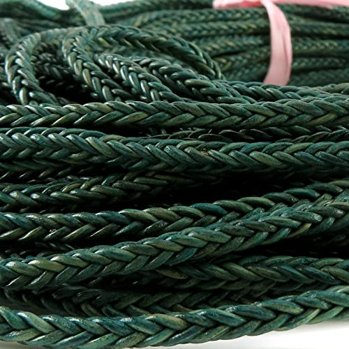 esnado Lederband quadratisch geflochten | 3 mm | Farbe: Mesh Grün | Länge: 1 Meter | ECHTES Leder - pflanzlich gegerbt | zum Basteln | Herstellung von Armbändern, Schmuck