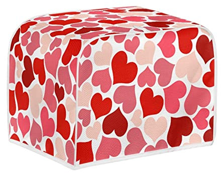 Kuiaobaty Coperture per tostapane con stampa a cuori rossi, 4 sacchetti per tostapane con gancio, copertura protettiva per macchina del pane