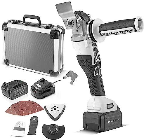STAHLWERK Oszillierendes Akku Multifunktionswerkzeug OMTB-20 ST mit 900 Watt, 10.500-20.000 U/min und 20 V Akku-System, Deltaschleifer/Oszillationswerkzeug/Multicutter mit Brushless Technologie