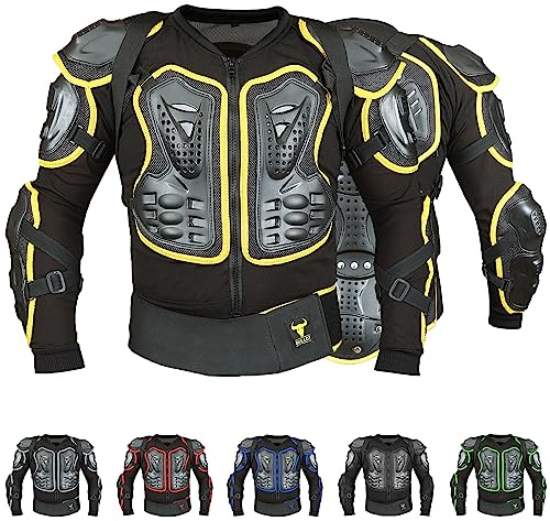 BULLDT Protektorenjacke Damen & Herren Titan für Motorrad Motocross ATV Skatebording Quad Scooter MTB Enduro Reiten Protektoren - Atmungaktiv 2in1 Jacke mit abnehmbar Rückenprotektor - Gelb - 52