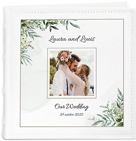 Maverton Slip-In Photo Album for couples - Engravable white cover with stylish design - Wedding gift - Anniversary present - Personalized album for parents - christmas gifts - MEADOW