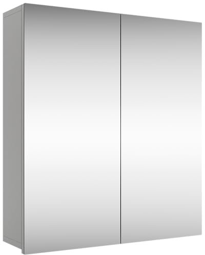 Planetmöbel Merkur Spiegelschrank Bad 60 cm breit | Badschrank hängend mit Spiegel | weiß-grau, Spiegelschrank Gäste WC 60x67 x 16 cm