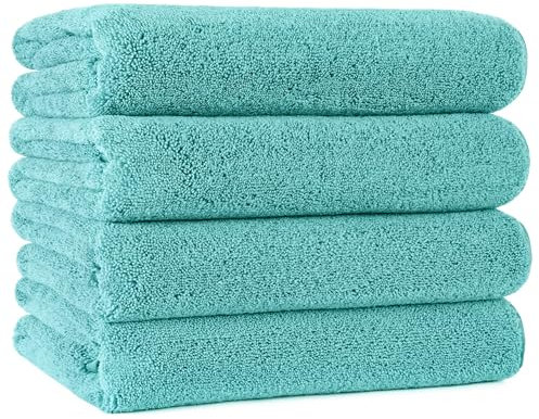 POLYTE Quick Dry Lint Free Microfibre Bath Towel, 76 x 145 cm, Pack of 4 (Aqua)