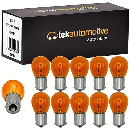 Tek Automotive 347 24V Bulbs for Lorry Amber Indicator Bulbs Orange Light for Truck 241Y 24V 21W BA15S - Box of 10