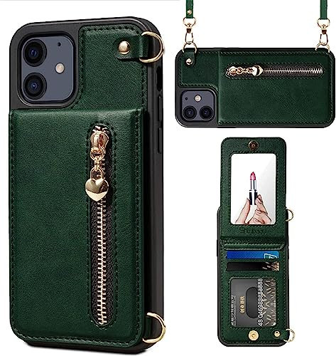 ONECMN Étui de téléphone pour iPhone 14/14 Pro/14 Plus/14 Pro Max, étui portefeuille en cuir, avec miroir de maquillage, ceinture pectorale amovible, porte-cartes, coque arrière de protection (couleur