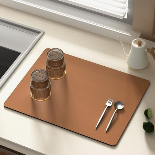 Abtropfmatte Geschirr Braun Absorbierende Saugfähige Abtropfmatte Für Die Küche,Küchenarbeitsplatte, Kaffeemaschine Matte Unterlage,Geschirrabtropfmatte, rutschfest Spülbeckenmatte
