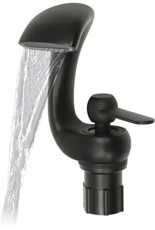 BRRIDE Rubinetto a cascata per bagno a bassa pressione, un flusso d'acqua delicato, bordi arrotondati, rubinetto monocomando per bagno, elegante rubinetto, colore nero