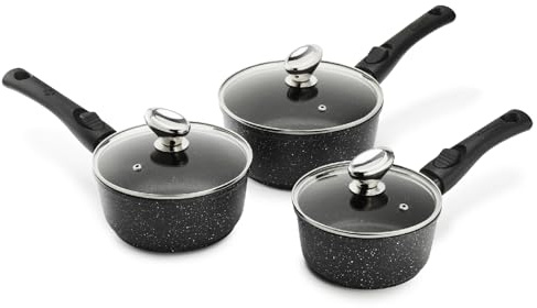Pradel Excellence - PCUI001031 - Lot de 3 Casseroles 16, 18, 20 cm avec Couvercles - Premium - Fonte d’Aluminium - Revêtement Antiadhésif façon Pierre - 3 Manches Amovibles - Tous Feux, Four