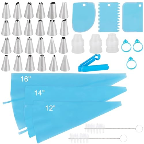 39-Piece Piping Bags and Tips Set, 24 Piping Tips & Reusable Icing Bags (12/14/16 Inch) - Cake Decorating Kit for Frosting, Cupcakes, Cookies
