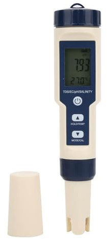 Leicht ablesbares Wasserhärte-Testkit 5-in-1-Multifunktionsmessgerät zur Prüfung der Wasserqualität, tragbares digitales PH-/Salzgehalt-/Temp-/TDS-/EC-Messgerät, Wasser-Salzgehaltstester Überprüfung d
