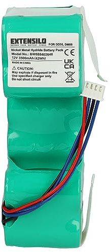 EXTENSILO Batterie Remplacement pour Ecovacs DD4G | DM88, ZJ1517-HFR, 10002167, 10001568, DD3G pour robot électroménager (3500mAh, 12V, NiMH)