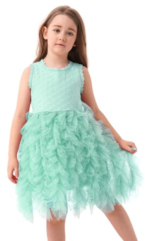 Miipat Baby flickor klänning tyll ärmlös småbarn flicka prinsessa klänningar volanger tutu broderi festlig födelsedag blomma flicka klänningar, Mintgrön, 6-7 År
