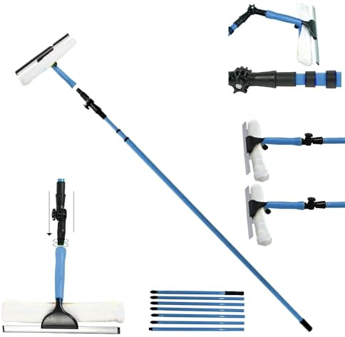 Professional 3.5M Window Glass Cleaning Kit Long Handle Soft Cleaning Mop with 3 hand-held Places Extendable Washing Kit for RV Boat Truck SUV Caravan Solar Panel House Siding, weep Snow