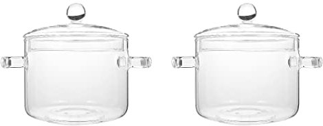 Utensilios de cocina coreanos de vidrio ramen, 2 piezas de 1,35 L, juego de utensilios de cocina hechos a mano de vidrio de borosilicato, olla segura para pasta, fideos, sopa, leche, té, ramen coreano