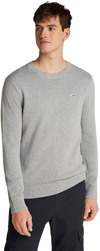 Tommy Jeans Pull Homme Slim Fit Crew Neck Sweater Pull en Maille, Gris (Grey HTR), XL